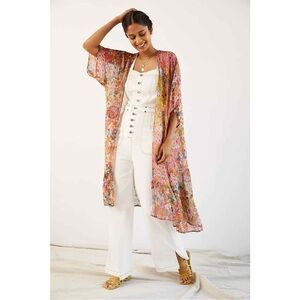 Anthropologie Blank London Floral Shimmer Kimono OS Floral Boho Festival Beach